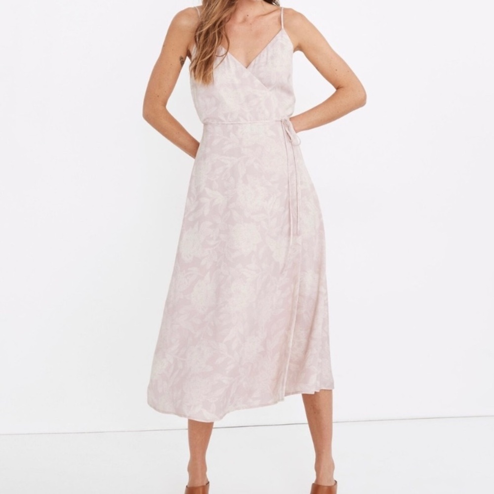Madewell Floral Wrap Dress in Pink and Cream